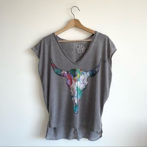 Multicolor Cow Skull Oversized Burnout Sleeveless V-neck Medium t-shirt